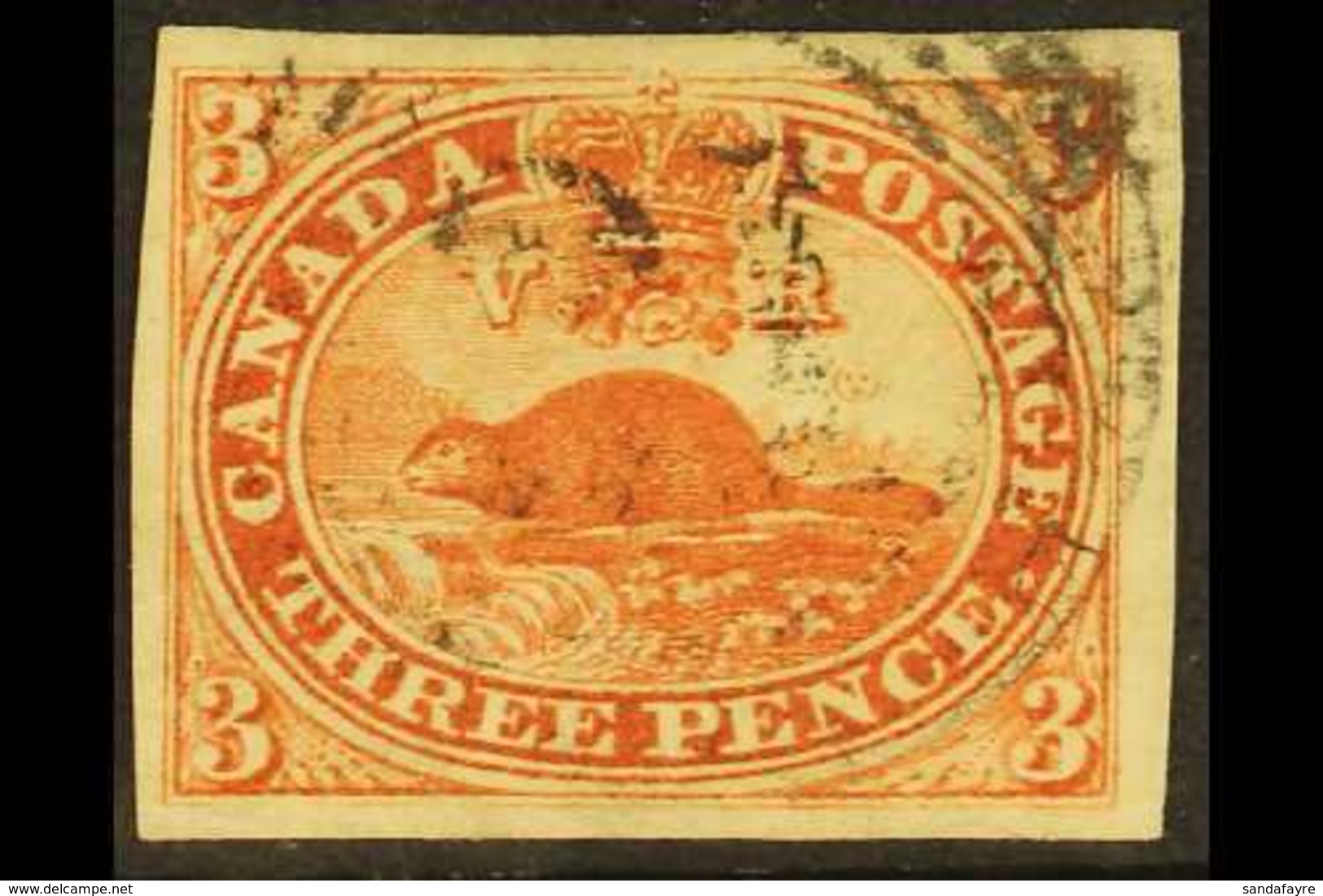 1852-57 3d Deep Red Beaver, SG 6, Used With 4 Large Margins & Light Numeral Cancellation. A Large, Attractive Stamp. Ex  - Sonstige & Ohne Zuordnung