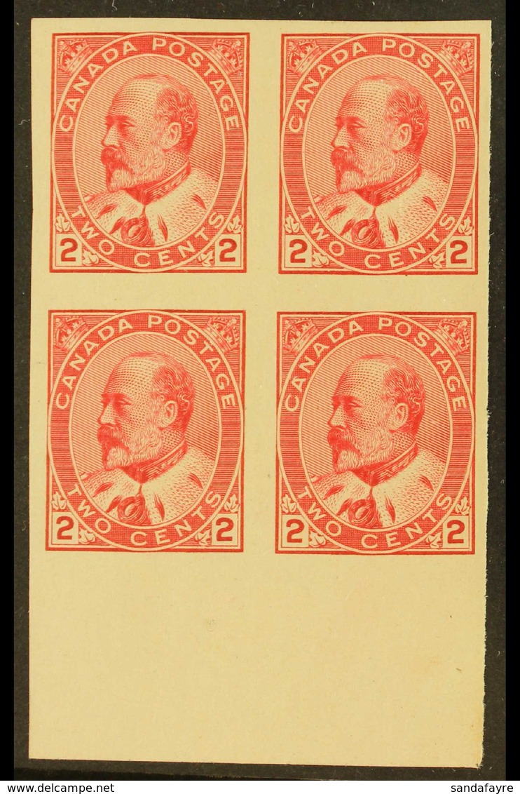 1903-12 2c Pale Rose-carmine IMPERF, SG 177a, Fine Never Hinged Mint Lower Marginal IMPERF BLOCK Of 4, Very Fresh. (4 St - Other & Unclassified