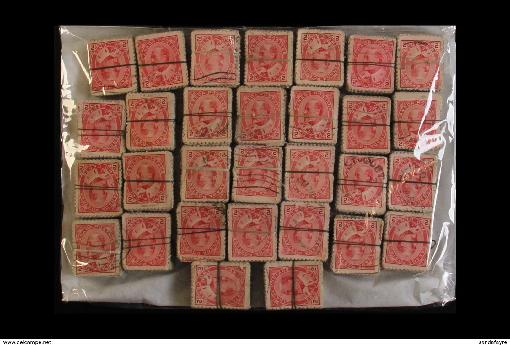 1903-12 OLD BUNDLEWARE. 2c Rose-carmine (SG 176/77, Unitrade 90), Used Hoard In Old Bundles Of 100 Stamps. Totally Unche - Autres & Non Classés