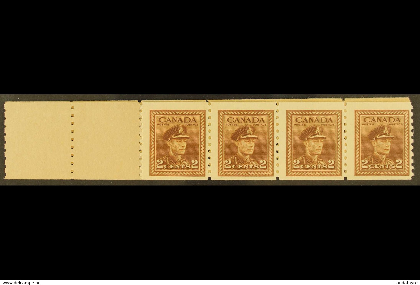 1948 2c Brown Coil Leader Strip Of 4, Imperf X Perf 9½, Uni 279, Very Fine Mint, 3 Stamps NHM For More Images, Please Vi - Andere & Zonder Classificatie