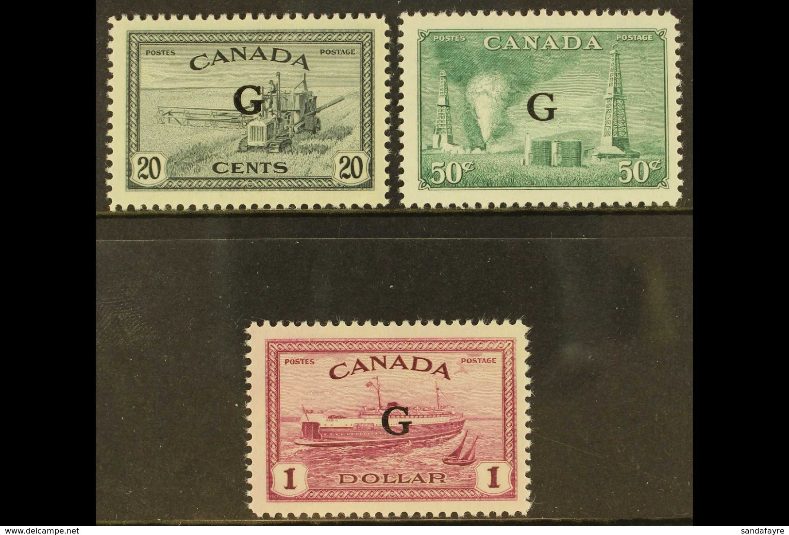 OFFICIALS 1950-52 20c Slate, 50c Green & $1 Purple "G" Overprints Top Values, SG O187/89, Never Hinged Mint, Fresh. (3 S - Andere & Zonder Classificatie