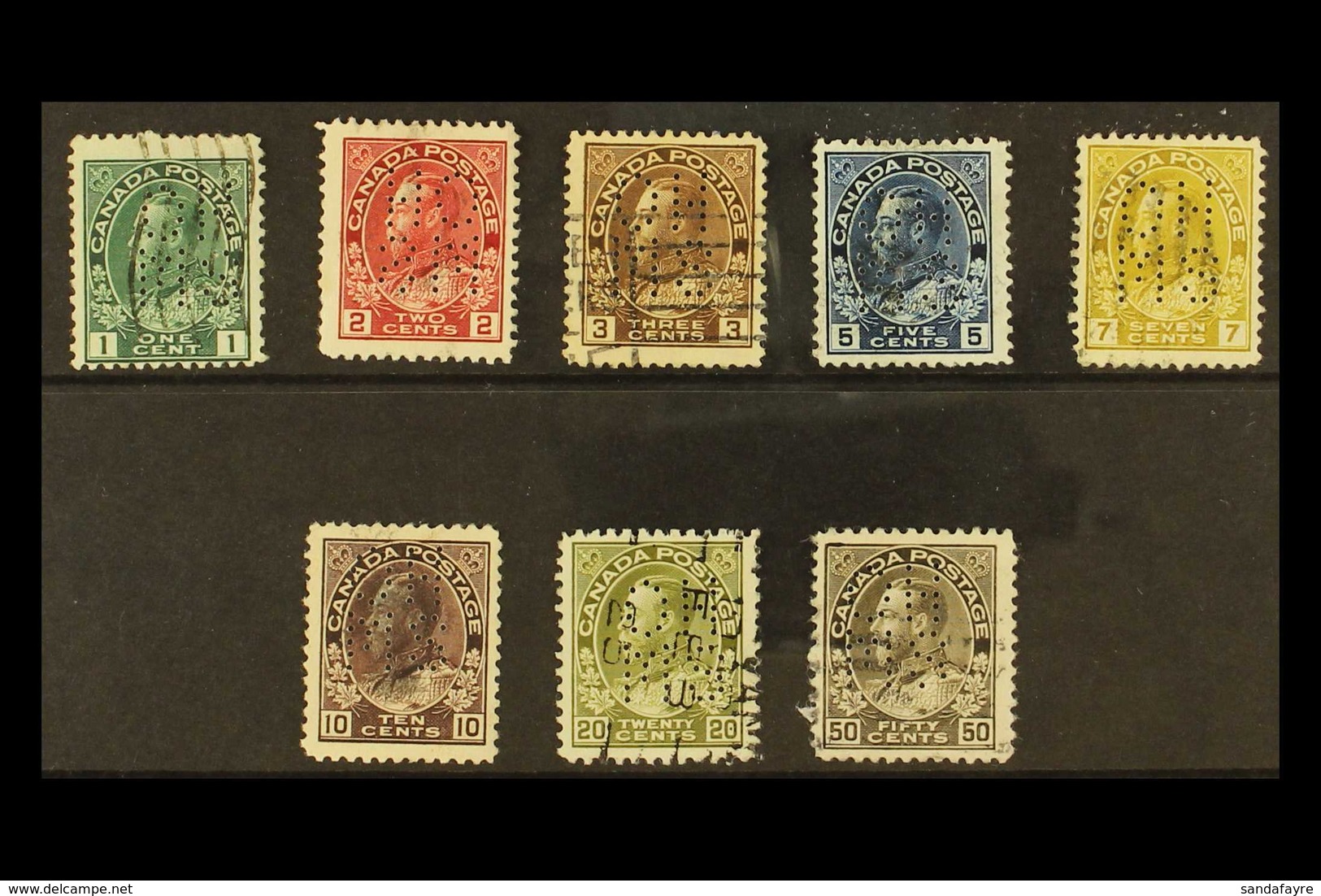 OFFICIALS 1923 King George V "Admirals" Complete Set Punctured With Type O1 "OHMS" Perfins, SG O1/O8, Fine Used. (8 Stam - Other & Unclassified