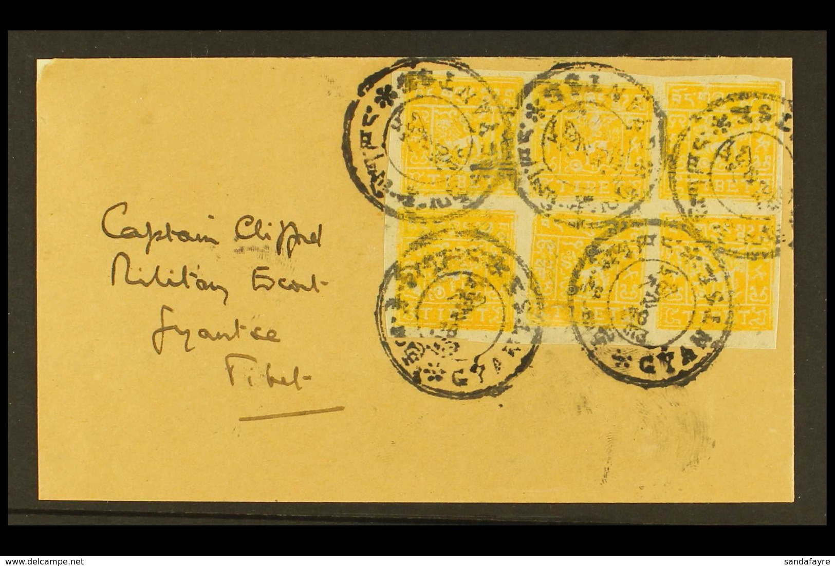 TIBET 1933 ½t Yellow Orange, Imperf, SG 98, Superb Block Of 8 Tied On Front By Gyantse Native Cds Cancels, Addressed To  - Sonstige & Ohne Zuordnung