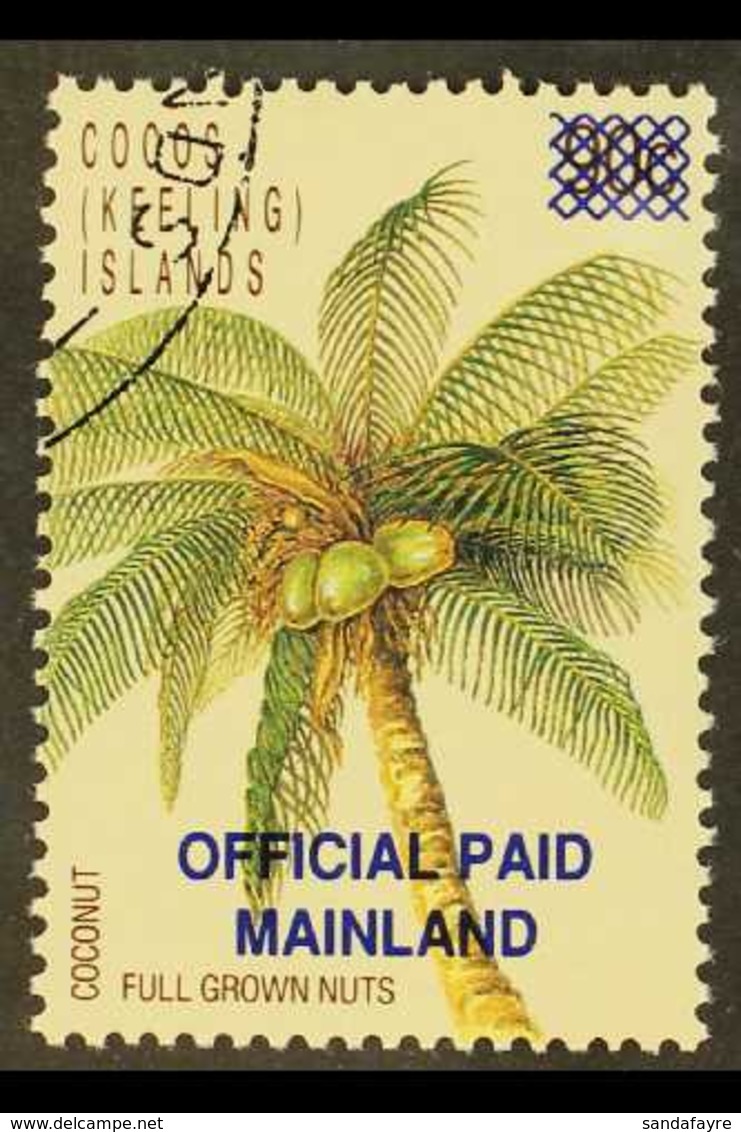 OFFICIAL 1991 (43c) On 90c Coconut Palm, SG O1, Very Fine Used, Cancelled To Order, Not Sold To Public In Unused Conditi - Cocoseilanden