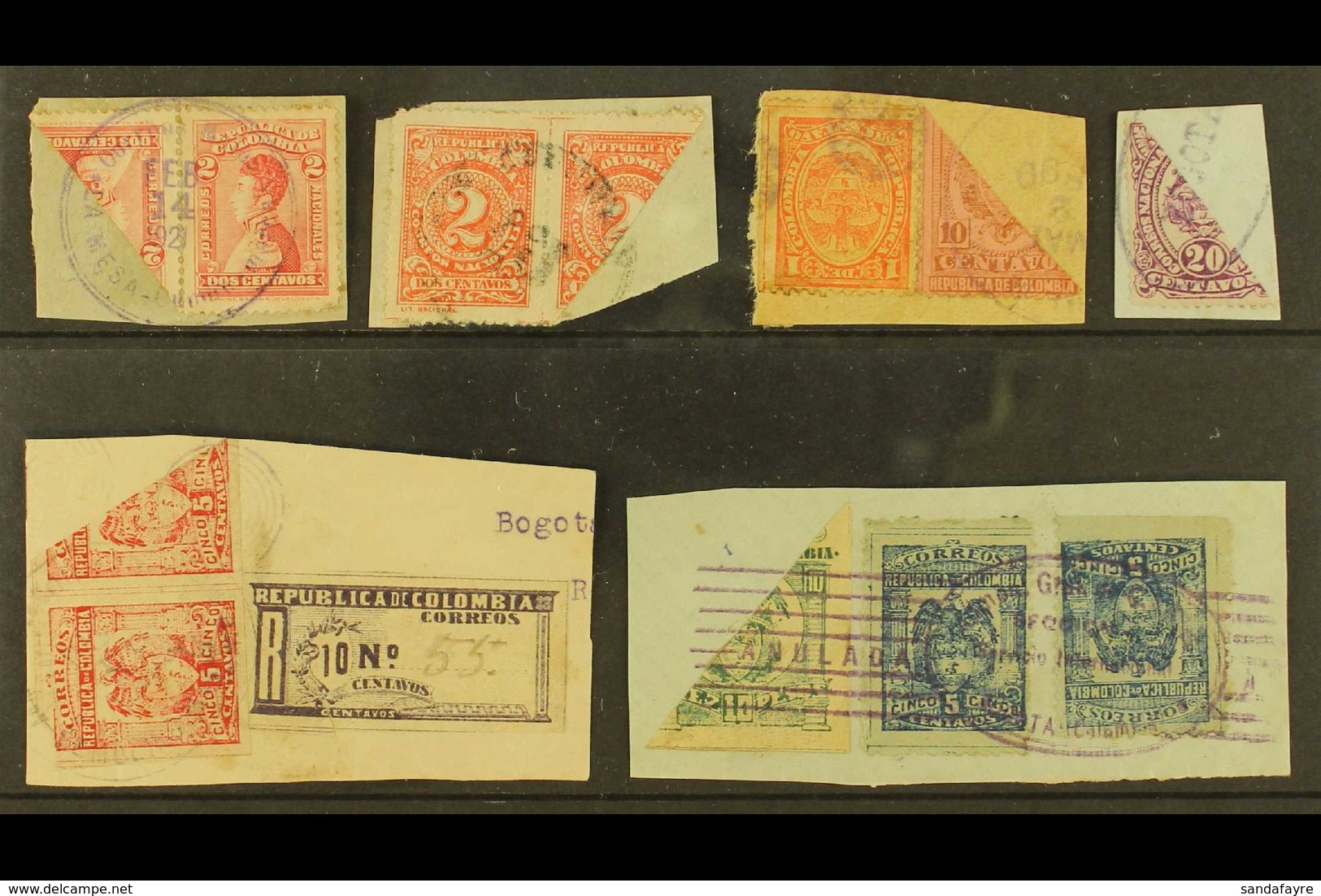 1899-1921 BISECTS. An Interesting Group Of All Different Diagonally BISECTED Stamps With Values To 10p, Used On Pieces M - Colombia