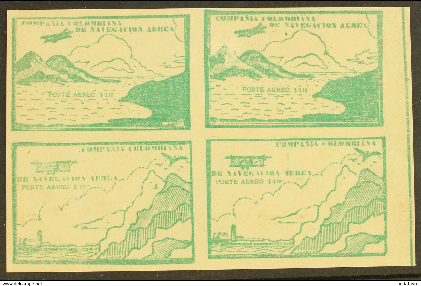 PRIVATE AIRS - COMPANIA COLOMBIANA DE NAVEGACION AREA 1920 (Oct) 10c Green "Sea And Mountains" And "Cliffs And Lighthous - Kolumbien