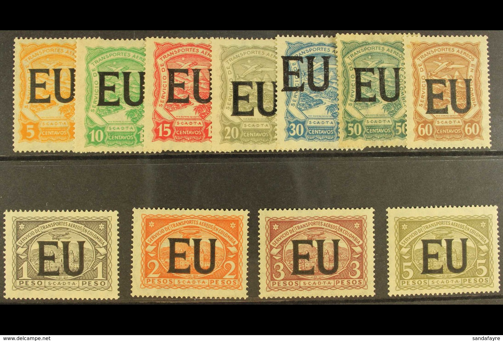 PRIVATE AIRS - SCADTA 1923 (4 June) "E U" Overprinted (for United States) Complete Set (SG 26F/36F, Scott CLEU50/60), Fi - Kolumbien