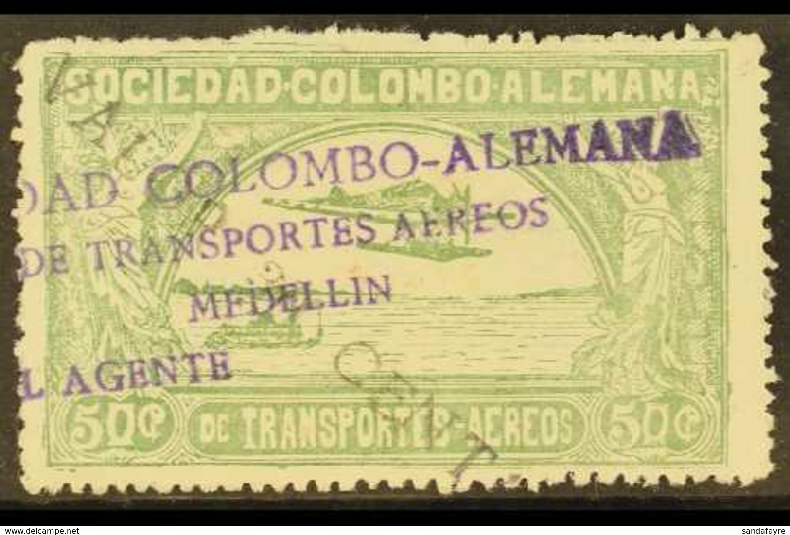 SCADTA 1921 30c On 50c Dull Green Surcharge In Black, SG 7 (Scott C20), Very Fine Used. For More Images, Please Visit Ht - Colombie