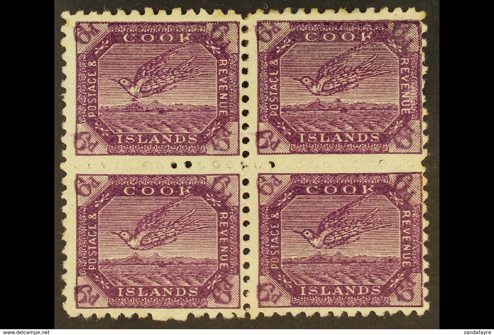 1900 6d Bright Purple Tern, SG 18a, Fine Mint Block Of Four, Incl. R1/9 Coloured Mark Below Bird. For More Images, Pleas - Islas Cook