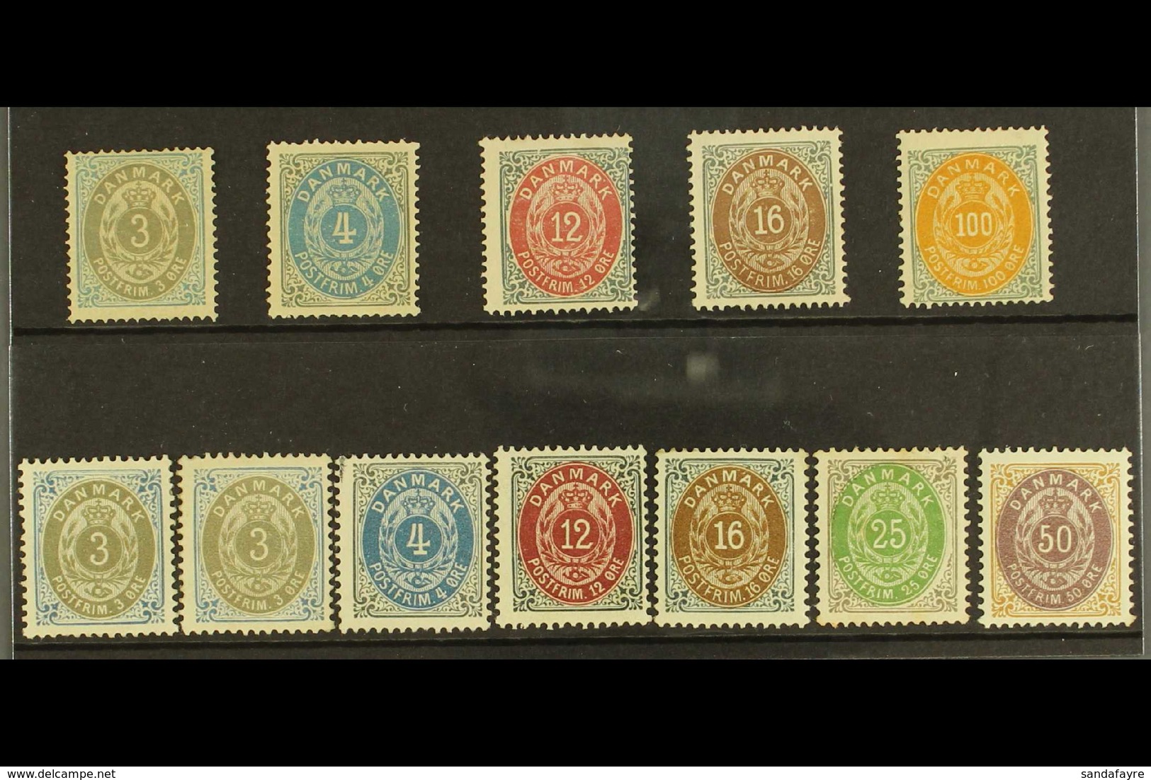 1875-1898 MINT NUMERALS New Currency 'Numeral' Selection Comprising Perf 14 X 13½ 3ore, 4ore & 100ore (normal Frame) Plu - Autres & Non Classés