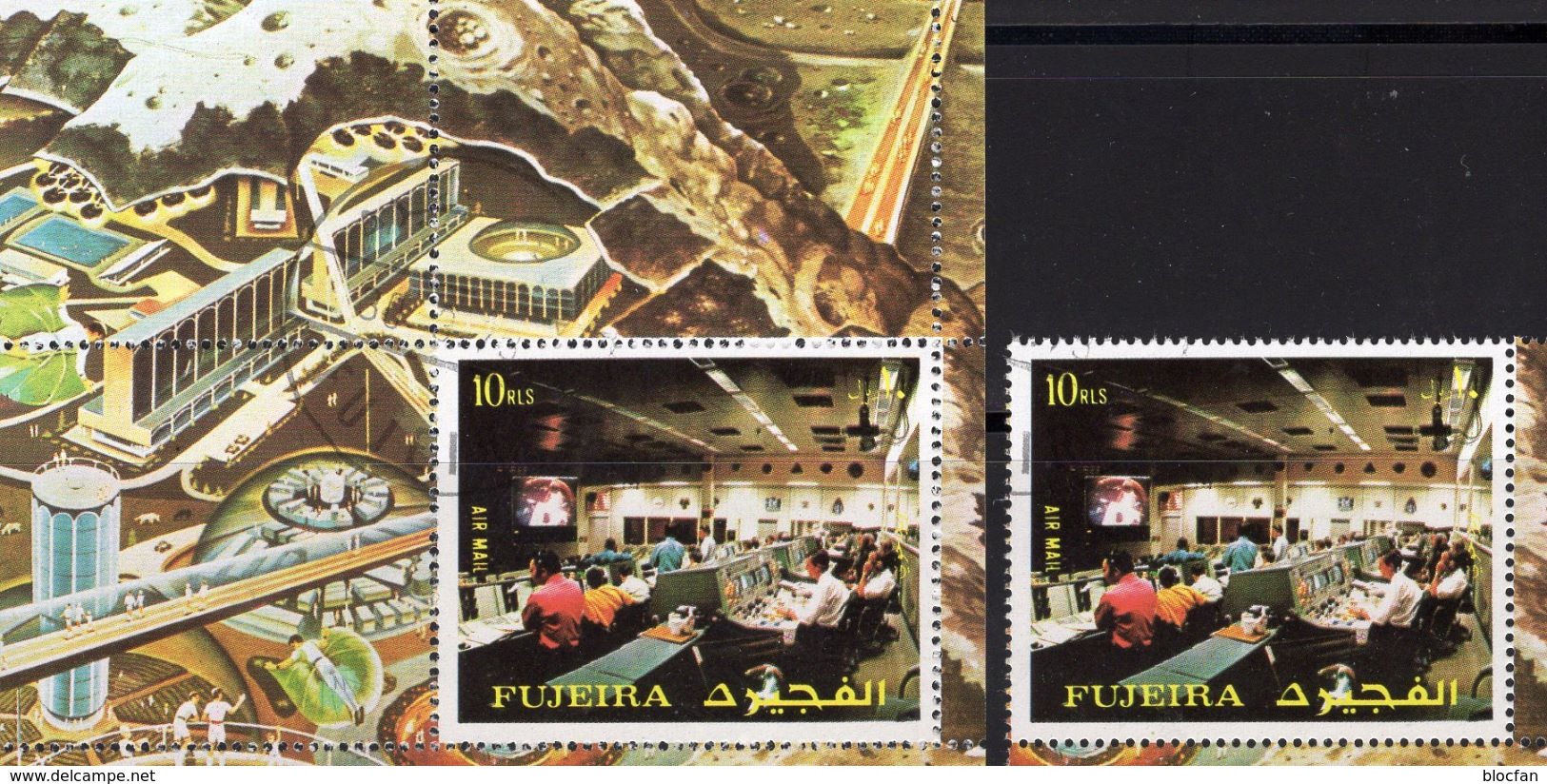 NASA Houston 1972 Fujeira 1355+Block 137 O 5€ USA Kontroll-Zentrum Raumfahrt Bloque Hb M/s Blocs S/s Sheet Bf Space - Fujeira