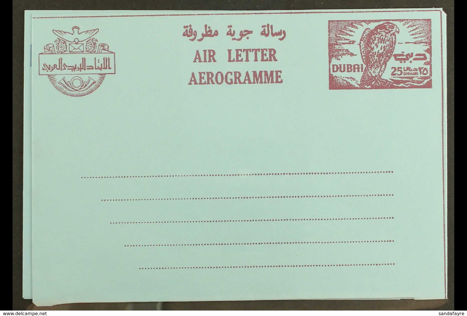 AIRLETTER 1971 COLOUR TRIAL 25d Hawk, Printed In Red On Blue (issued In Dark Blue On Blue Paper), As Kessler K18, Very F - Dubai
