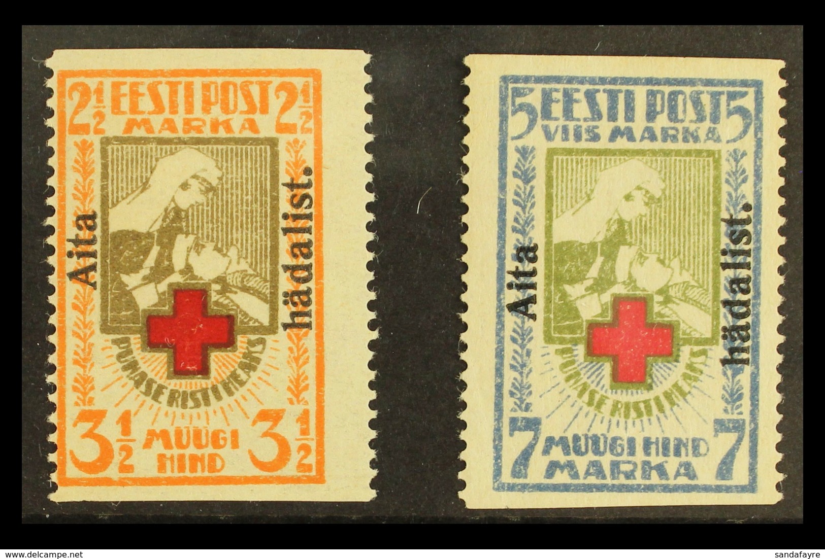 1923 "Aita Hadalist." Charity Overprints IMPERFxPERF Complete Set (Michel 46/47 A Uw, SG 49Bba/50Bba), 3½m Fine Mint, Ex - Estonia