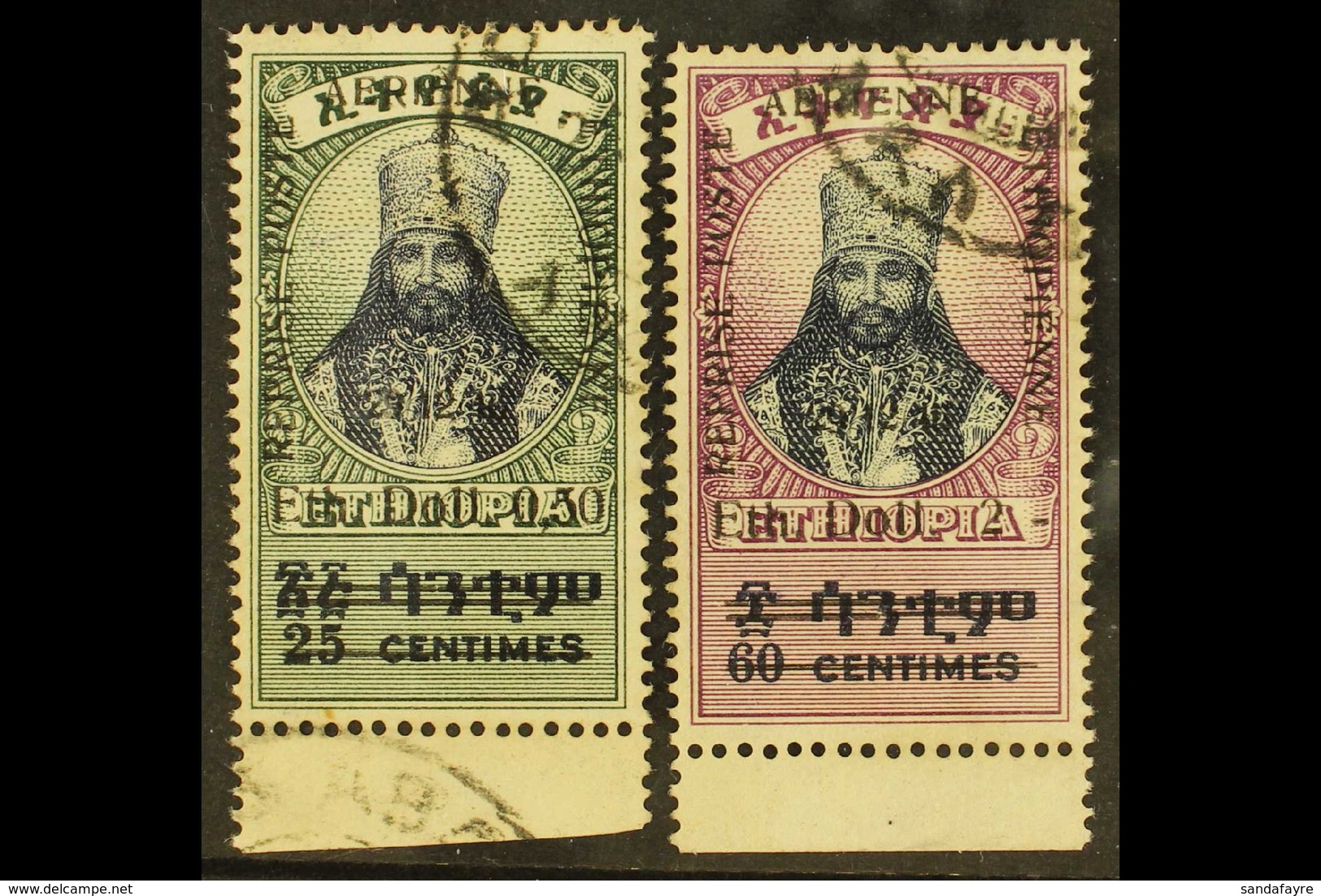 1947 Resumption Of Airmail Service 50c On 25c And $2 On 60c (SG 350/51, Scott C19/20, Mi 223/24), Very Fine Used. (2 Sta - Ethiopie