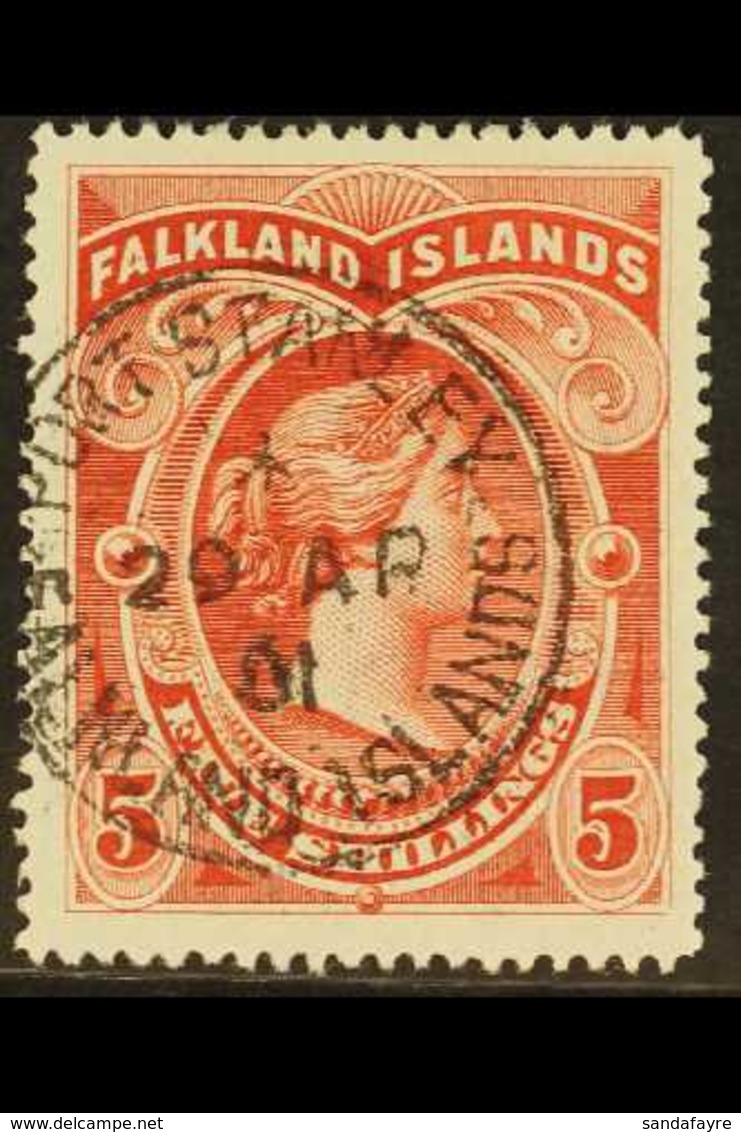 1898 5s Red, SG 42, very Fine Used With Neat "Port Stanley" Cds. For More Images, Please Visit Http://www.sandafayre.com - Falklandeilanden