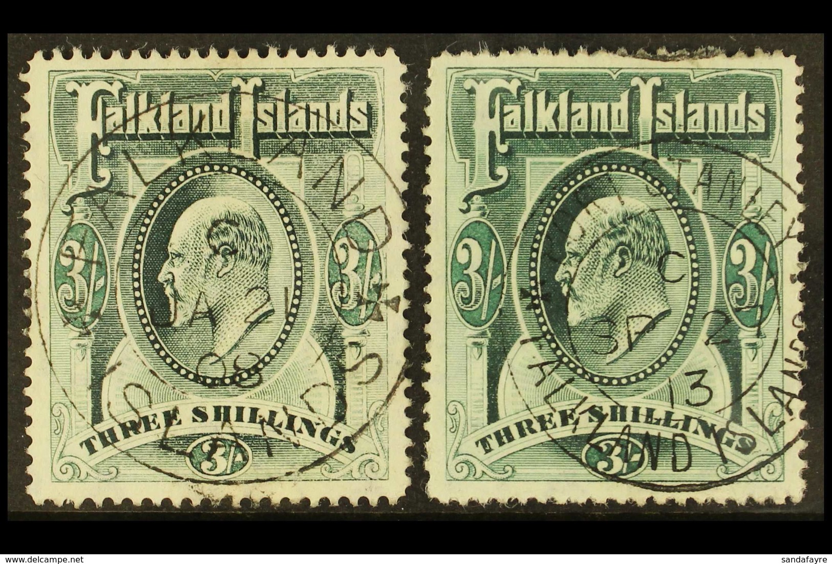 1904-12 3s Green & 3s Deep Green, SG 49/49b, Very Fine Used (2 Stamps) For More Images, Please Visit Http://www.sandafay - Falklandinseln