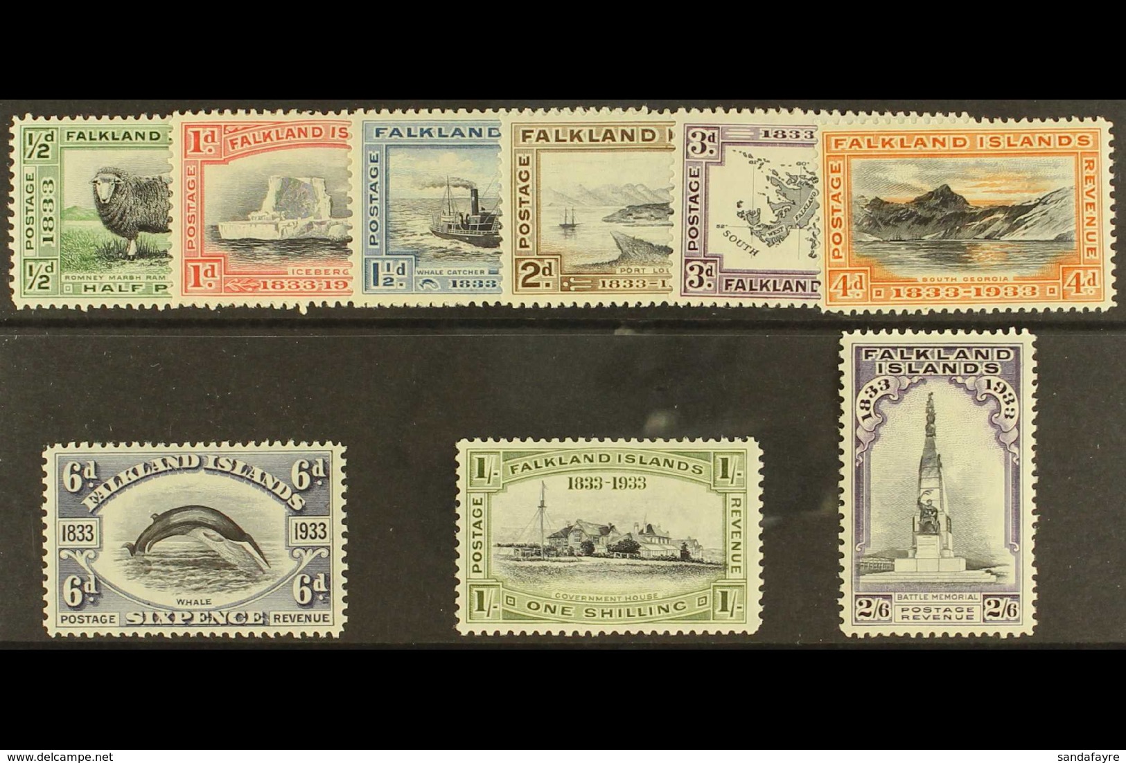 1933 Centenary Of British Administration Set Complete To 2s6d, SG 127/135, Mint Very Lightly Hinged (9 Stamps) For More  - Falklandeilanden