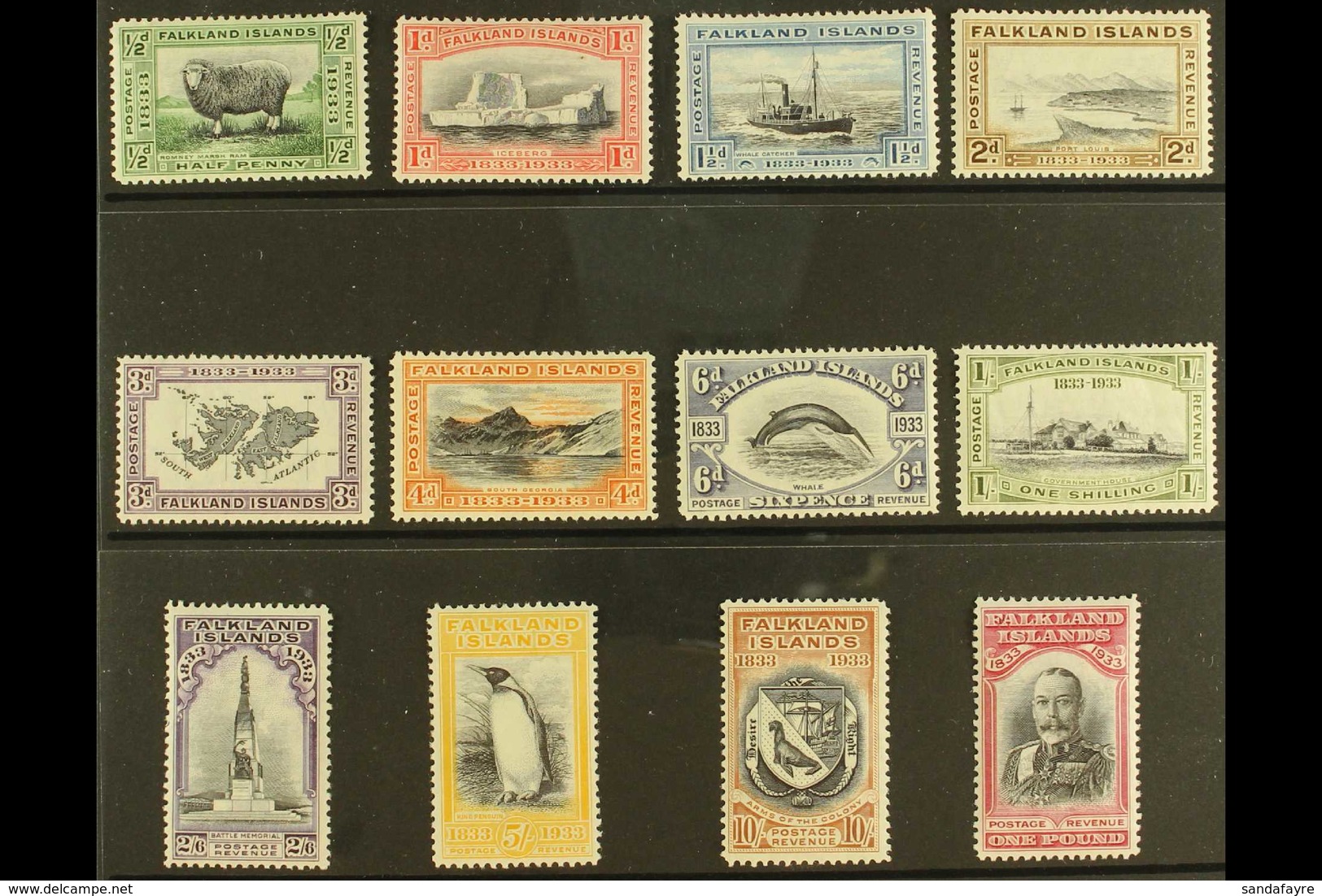 1933 Centenary Of British Administration Set Complete, SG 127/138, Superb Never Hinged Mint. This Desirable Set Is Rarel - Falklandeilanden