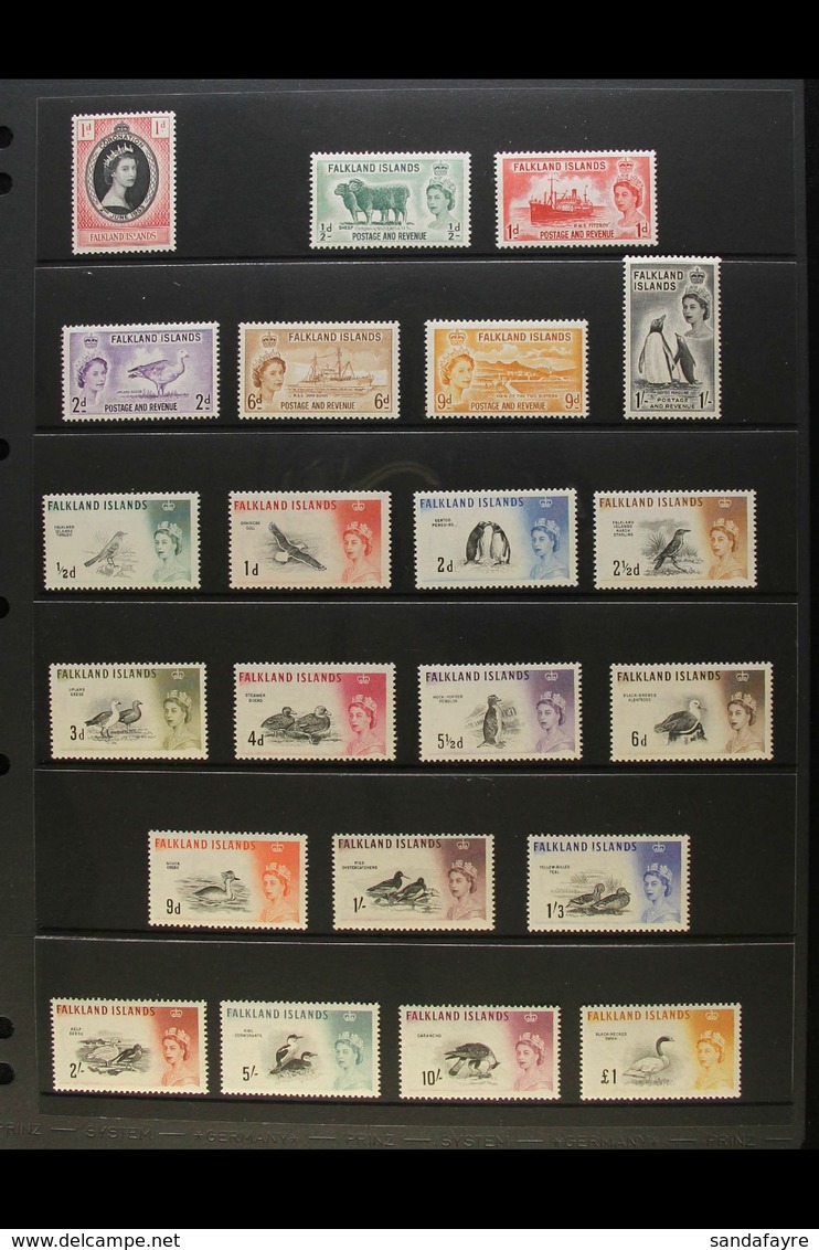 1953-90  SUPERB NHM COLLECTION WITH "EXTRAS". A Lovely Quality, Virtually Complete Collection Presented On Album & Stock - Falklandeilanden