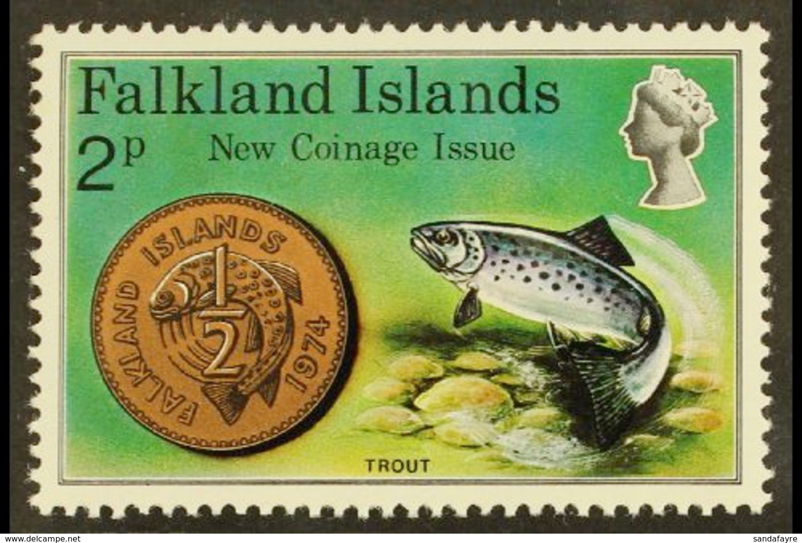 1975 2p Multicolored, "Crown To Right Of CA" Variety, SG 316w, Never Hinged Mint For More Images, Please Visit Http://ww - Falkland Islands