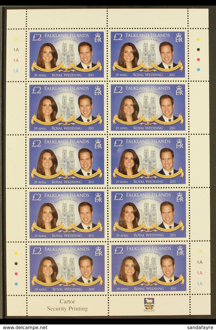 2011 Royal Wedding £2 Multicoloured, SG 1193, Sheetlet Of 10 Stamps, NHM (1 Sheetlet) For More Images, Please Visit Http - Falkland