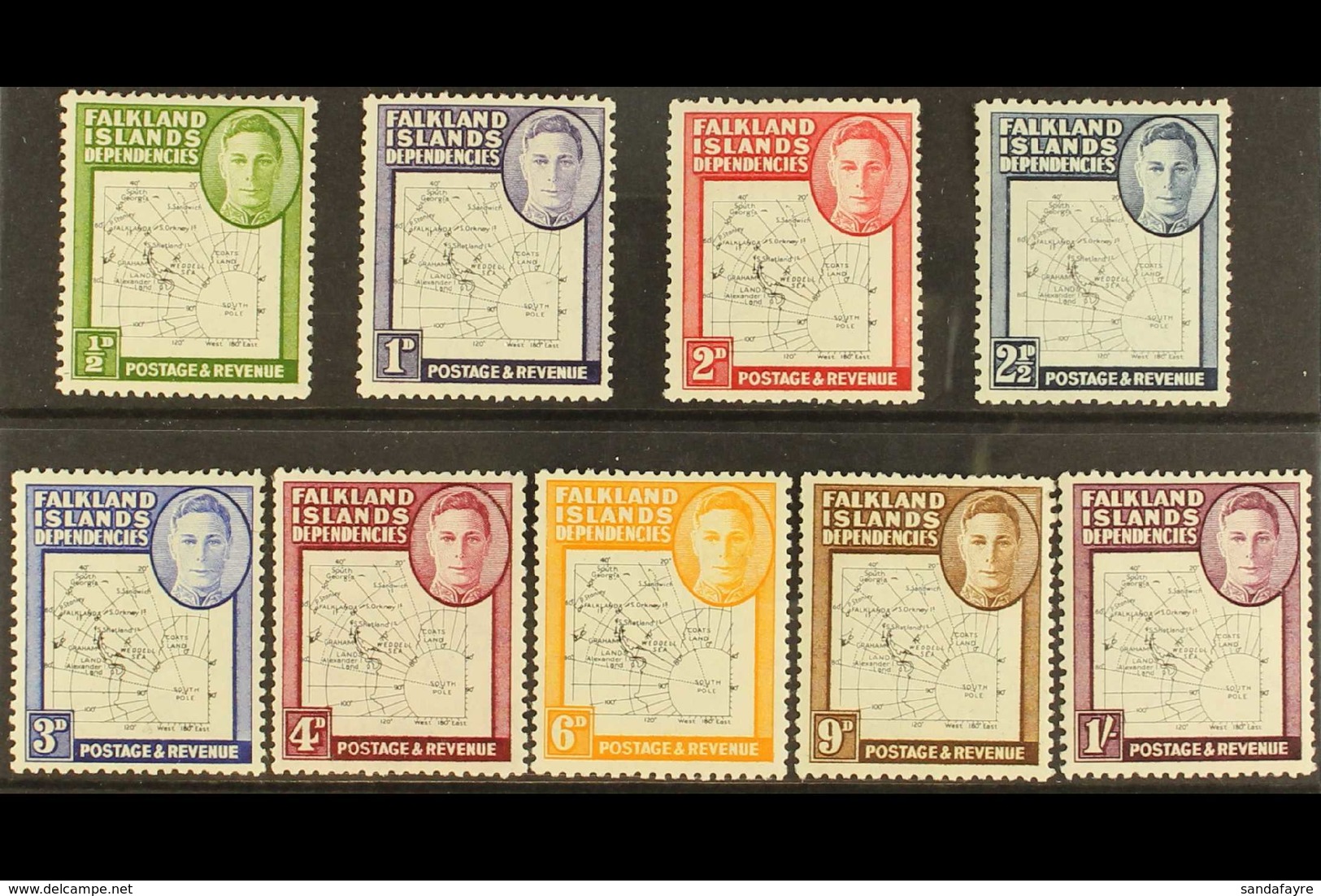 1948 "Map Thin & Clear" Complete Set, SG G9/G16, Never Hinged Mint (9 Stamps) For More Images, Please Visit Http://www.s - Falkland Islands