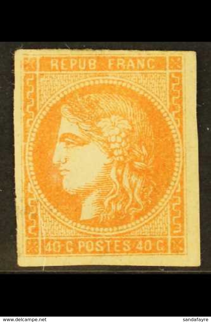 1870-71 40c Orange Ceres Litho At Bordeaux Imperf (SG 177, Yvert 48), Mint, Four Good To Large Margins, Lovely Fresh Col - Other & Unclassified