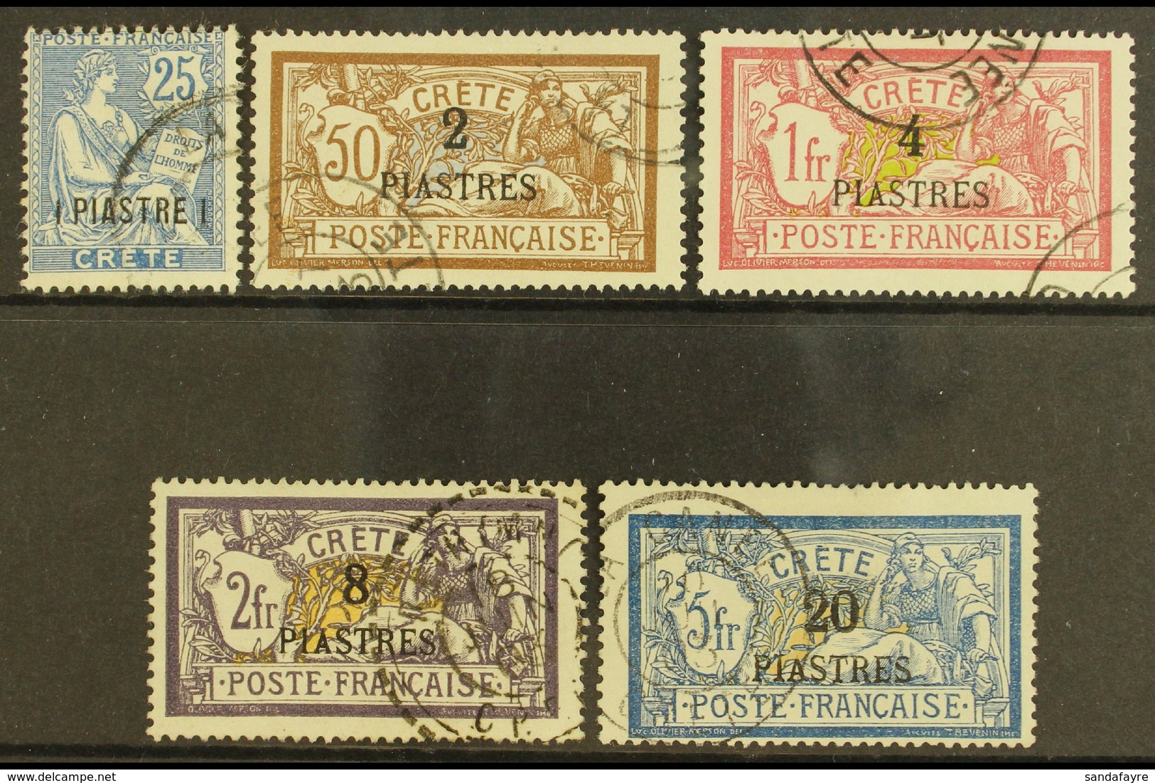 CRETE 1903 Surcharges Set Complete, SG 16/20 (Yvert 16/20), Very Fine Cds Used, Variously Signed By Experts (5 Stamps) F - Andere & Zonder Classificatie