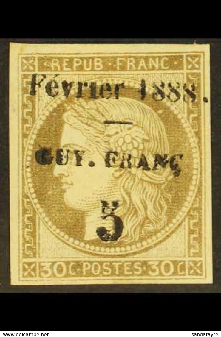 FRENCH GUIANA 1888 5c On 30c Drab Ceres Overprint (Yvert 8, SG 11), Mint With Small Traces Of Gum, Four Good Margins, Fr - Other & Unclassified