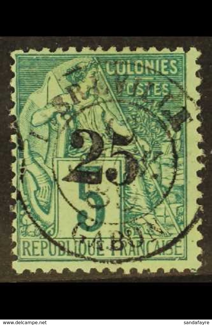 GABON 1888-89 "25" On 5c Green Surcharge (Yvert 8, SG 8), Superb Cds Used With 'socked On The Nose' "Libreville" Cd Canc - Otros & Sin Clasificación