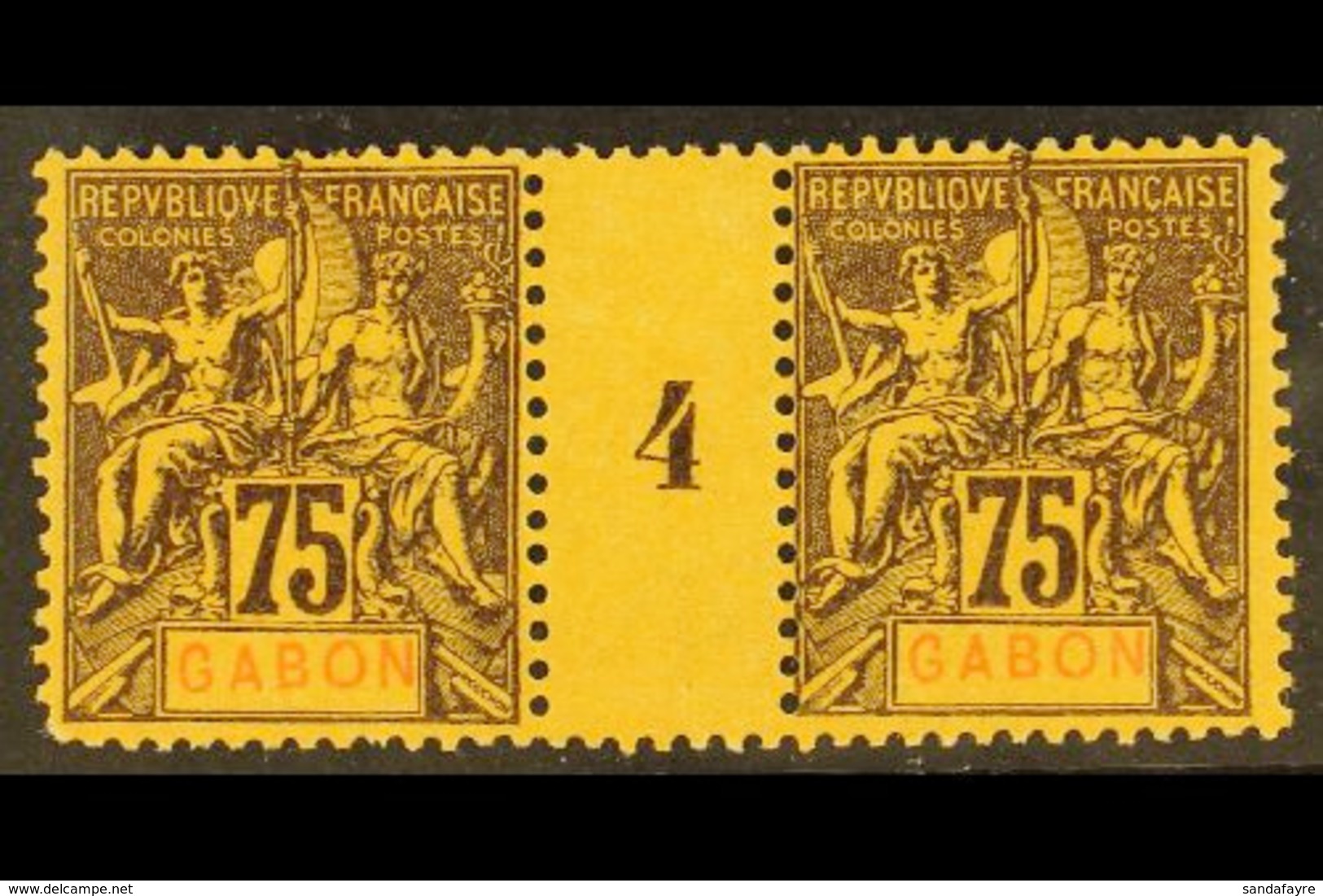 GABON 1904-07 75c Brown On Orange Tablet (Yvert 29, SG 2, Maury 27), Very Fine Mint Horizontal '4' MILLESIME PAIR, Very  - Andere & Zonder Classificatie