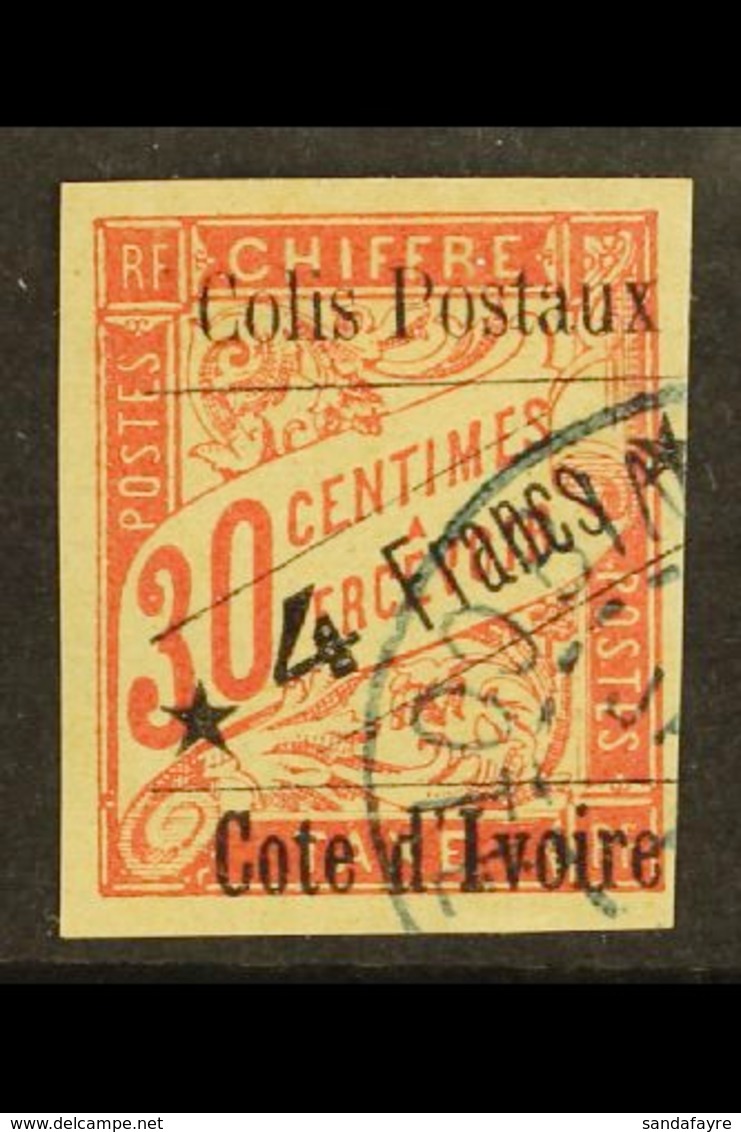 IVORY COAST PARCEL POST 4fr On 30c Carmine, Yv CP10, Very Fine Used. For More Images, Please Visit Http://www.sandafayre - Andere & Zonder Classificatie