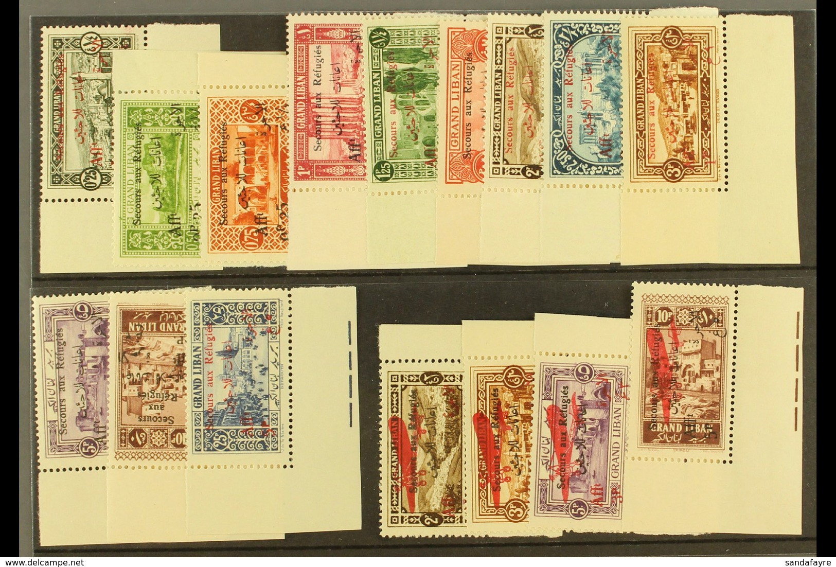 LEBANON 1926 Refugees Overprints Postage & Air Complete Set (Yvert 63/74 & 17/20, SG 79/94), Fine Never Hinged Mint Corn - Other & Unclassified