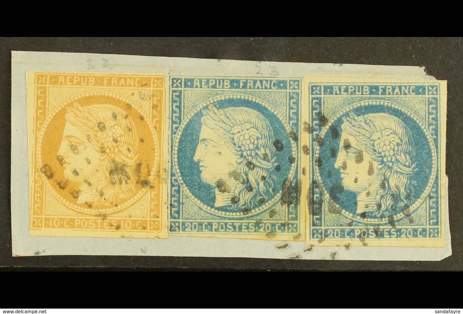 MARTINIQUE 1871 General Colonies 10c Bistre And 20c Blue (2), YV 11, 12, Tied To Small Piece By Dotted Lozenge "MQE" Can - Andere & Zonder Classificatie