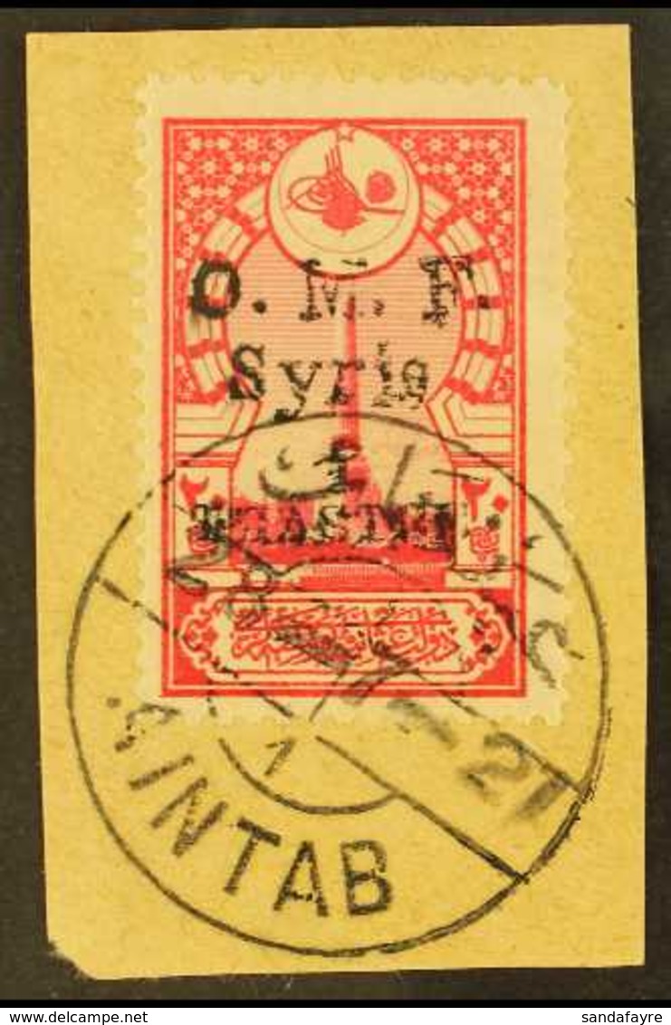 SYRIA 1921 1pi On 20pa Carmine With Black Opt, Ain-Tab Issue, SG 68g (Yvert 6), Very Fine Used Tied To Piece. For More I - Andere & Zonder Classificatie