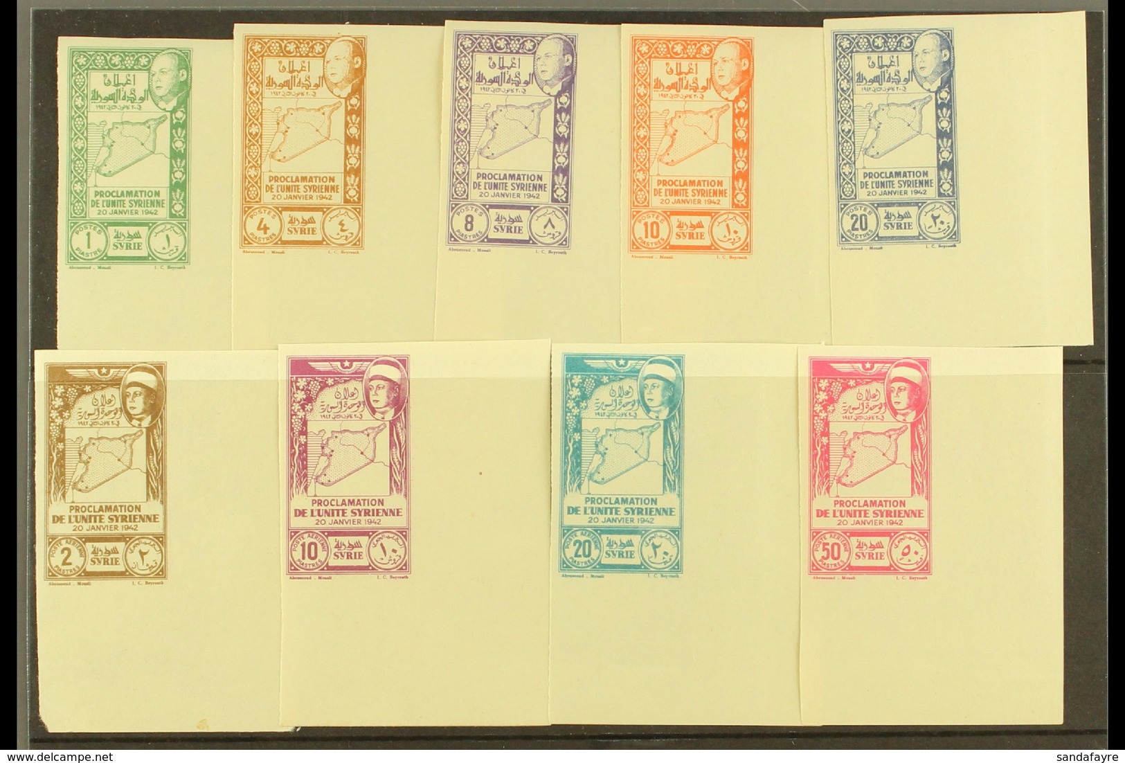 SYRIA 1943 Union Complete IMPERF Set Inc Airs (Yvert 266/70 & 97/100, SG 367/75), Never Hinged Mint Matching Bottom Righ - Andere & Zonder Classificatie