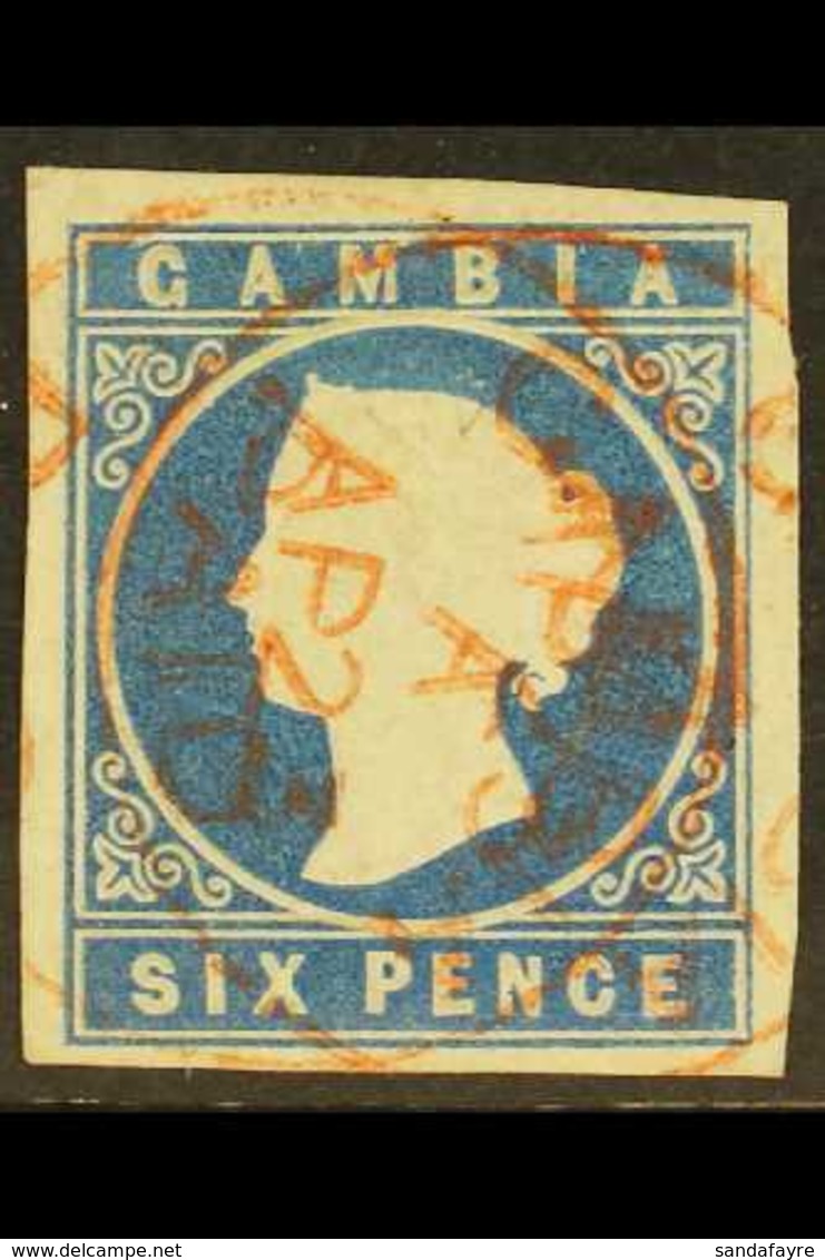 1869 6d Blue No Wmk, SG 3a, Very Fine Used With 4 Large Margins & Red Cds Cancellation. Brandon Certificate. For More Im - Gambie (...-1964)