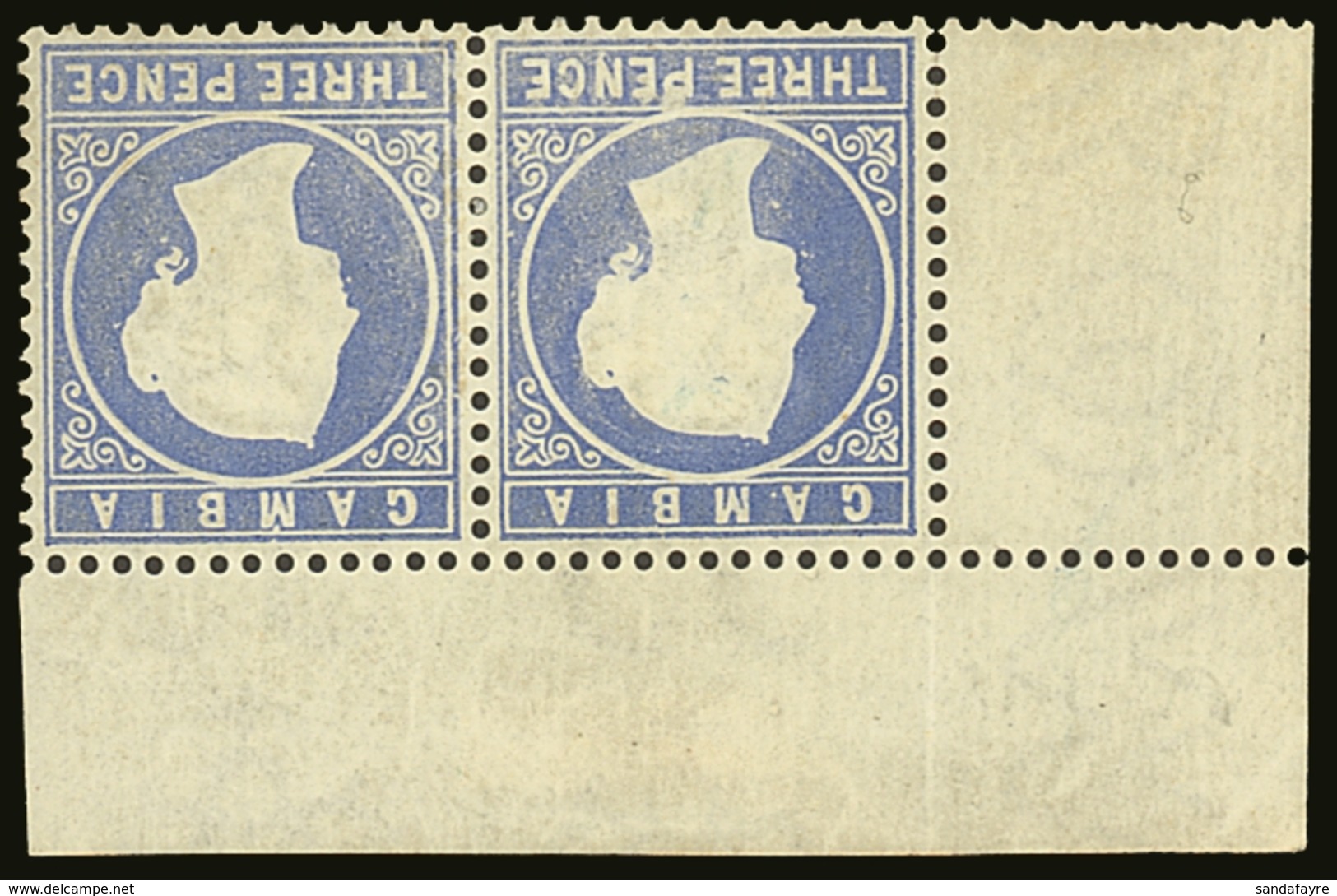 1880 3d Pale Dull Ultramarine, Wmk Upright, Horizontal Mint Top Corner Pair Variety "Wmk Inverted", SG 14cBw, Some Offse - Gambie (...-1964)