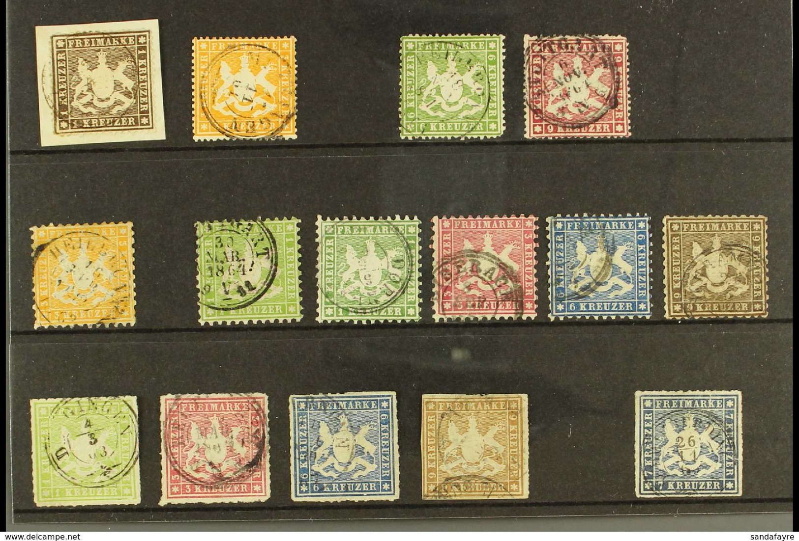 WURTTEMBERG 1860-1868 All Different Used Range On A Stock Card. Includes 1860 (thick Paper) 1kr And 3kr Perf 13½, 1861 ( - Other & Unclassified