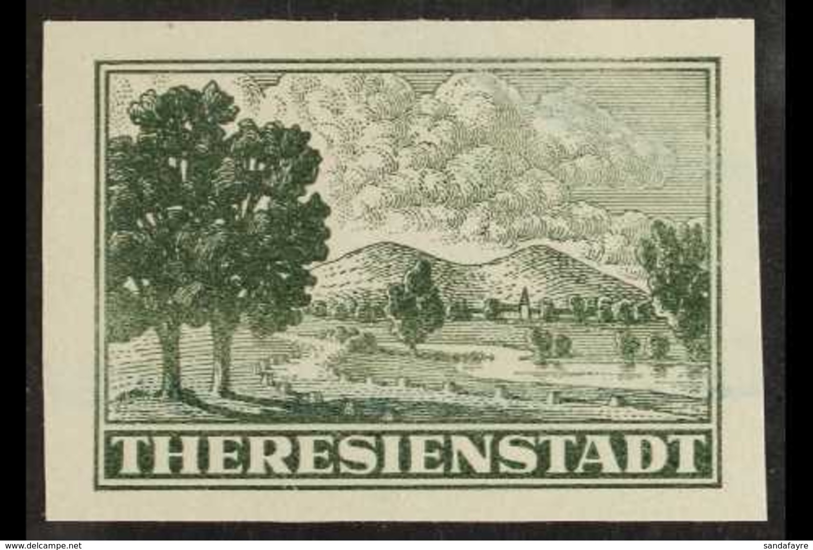 BOHEMIA AND MORAVIA ZULASSUNGSMARKE 1943 Grey- Green Imperforate, Michel 1U, Never Hinged Mint With 4 Large Margins, Sig - Andere & Zonder Classificatie