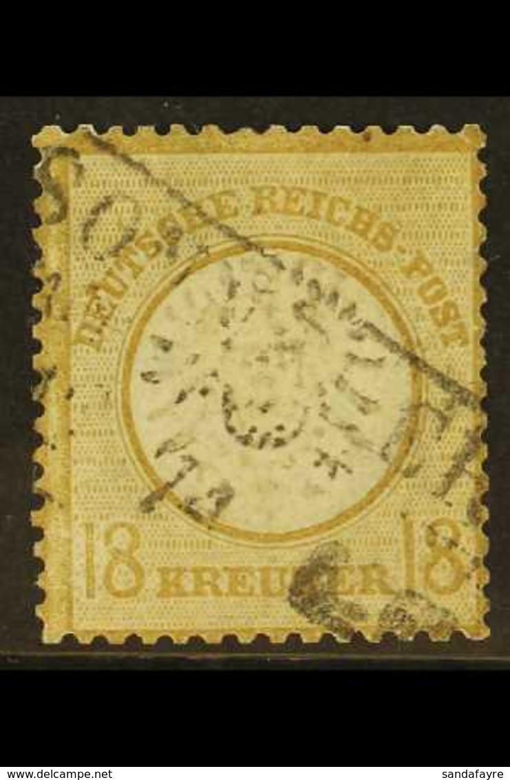 1872 18k Bistre Large Shield (Michel 28, SG 13), Used With Boxed Cancel, Expertly Repaired Thins, A Good Looking Example - Sonstige & Ohne Zuordnung