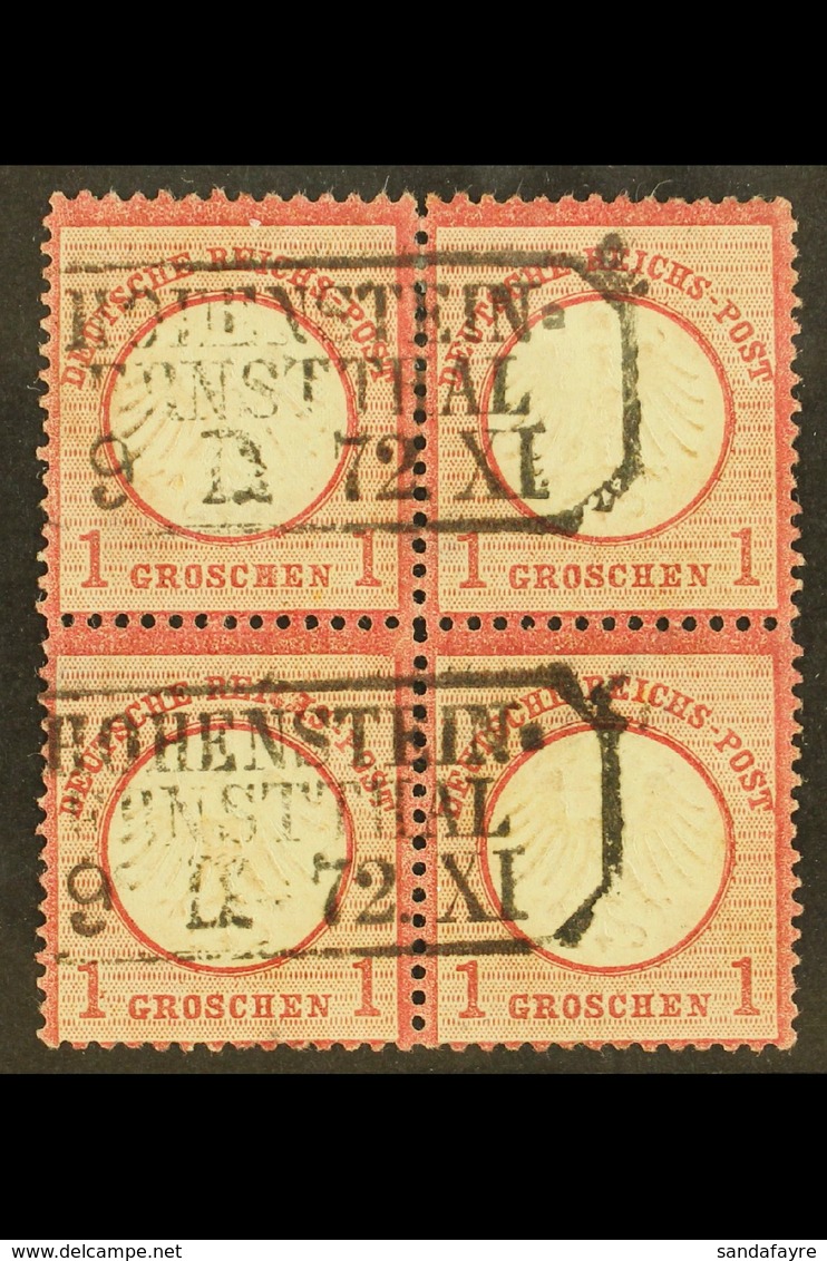 1872 1g Rose-carmine Small Shield (Michel 4, SG 5), Fine Used BLOCK Of 4 Cancelled By Two Boxed "Hohenstein - Ernstthal" - Other & Unclassified