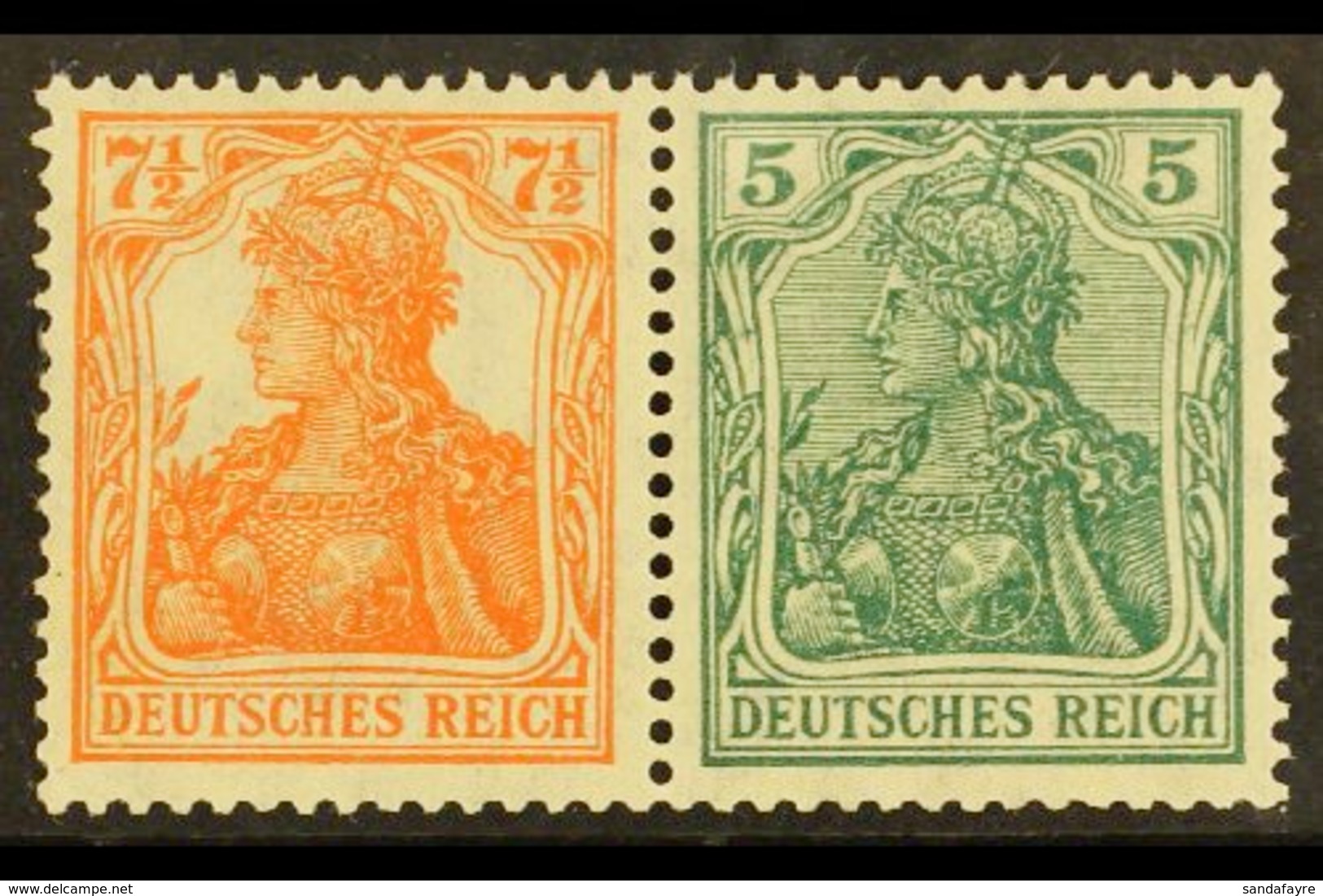 1918-19 7½pf+5pf Germania Horizontal SE-TENANT PAIR, Michel W 6ab, Very Fine Mint, Fresh. (2 Stamps) For More Images, Pl - Sonstige & Ohne Zuordnung