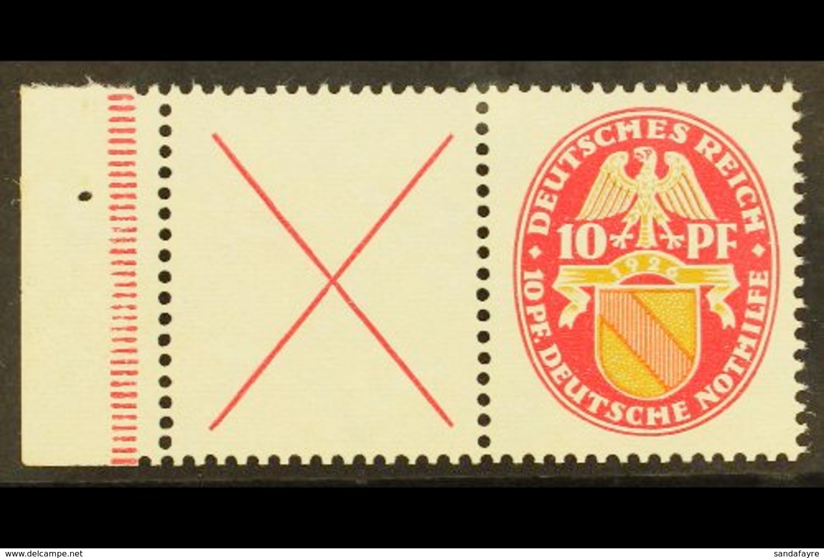 1926 Label + 10pf Arms Horizontal SE-TENANT, Michel W 24.1, Very Fine Left Marginal Example, Very Fresh. For More Images - Sonstige & Ohne Zuordnung