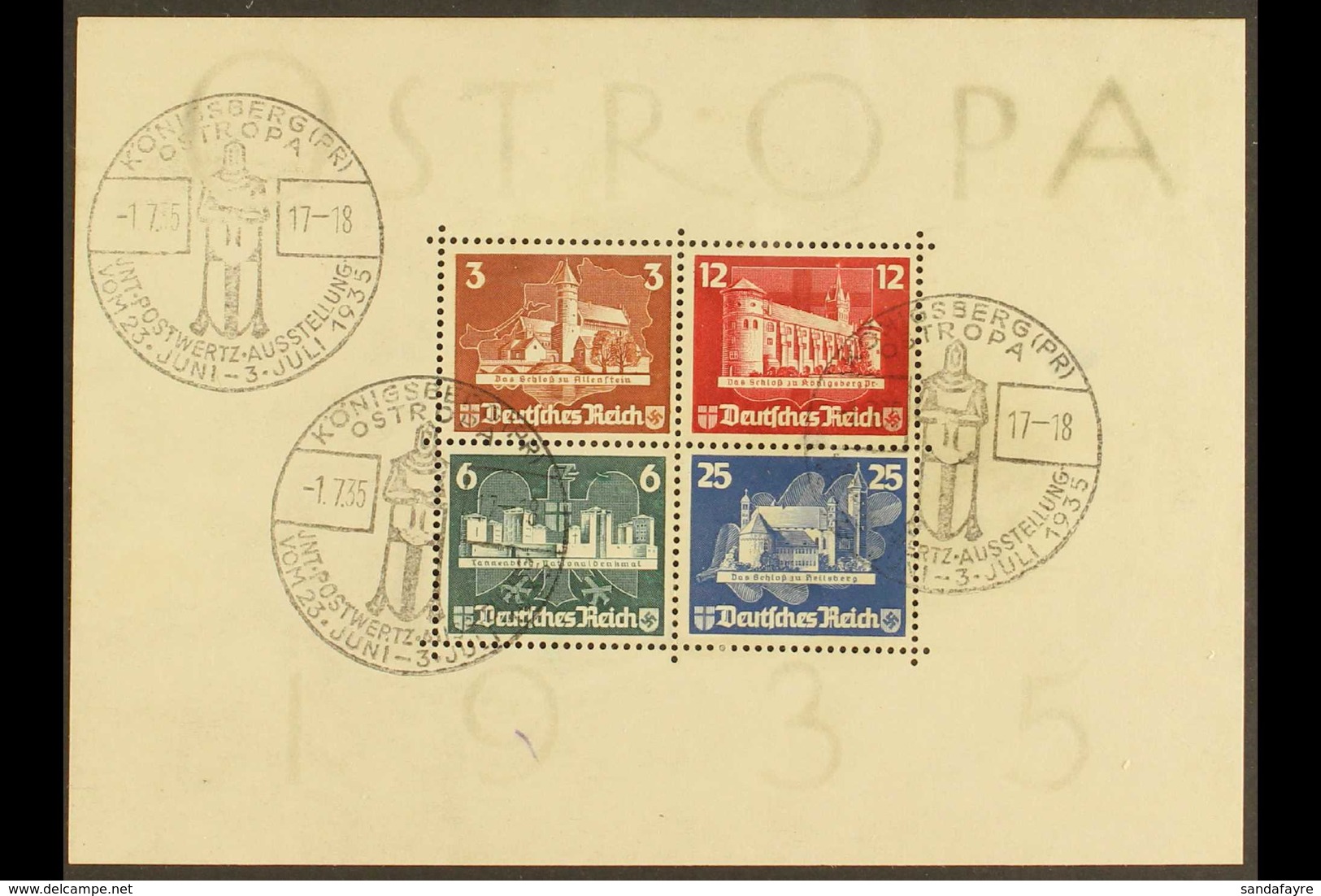 1935 OSTROPA Mini-sheet (Michel Block 3, SG MS576a), Used With Special Exhibition Cancels, Small Thins & Slightly Trimme - Other & Unclassified