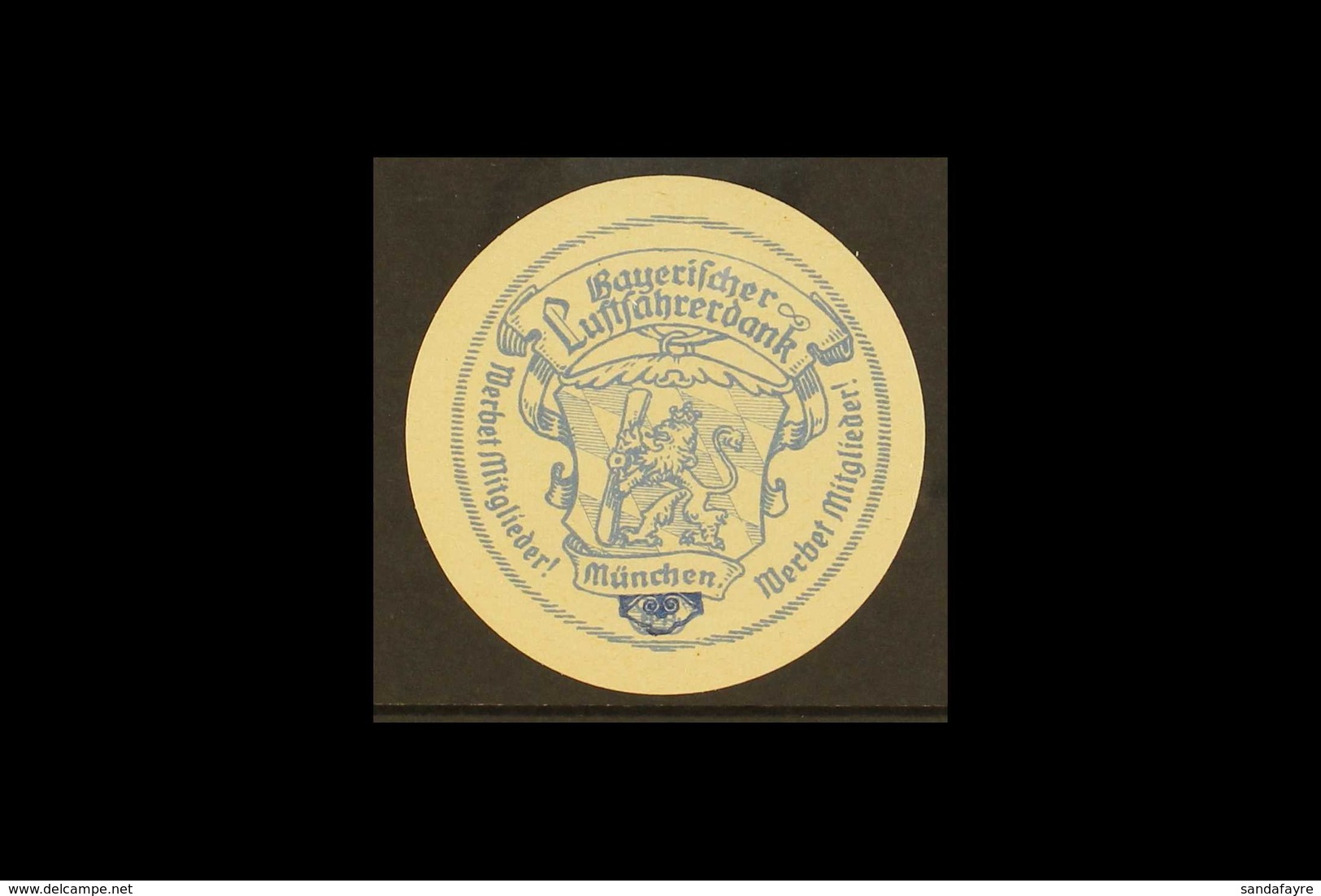 AVIATION LABEL 1910s "Bayerischer Luftfahrerdank Munchen" Circular Poster Stamp, Kiddle LU. 128, Superb, Never Hinged Mi - Andere & Zonder Classificatie