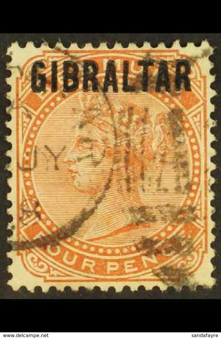 1886 4d Orange Brown "GIBRALTAR" Opt'd, SG 5, Fine Used For More Images, Please Visit Http://www.sandafayre.com/itemdeta - Gibraltar