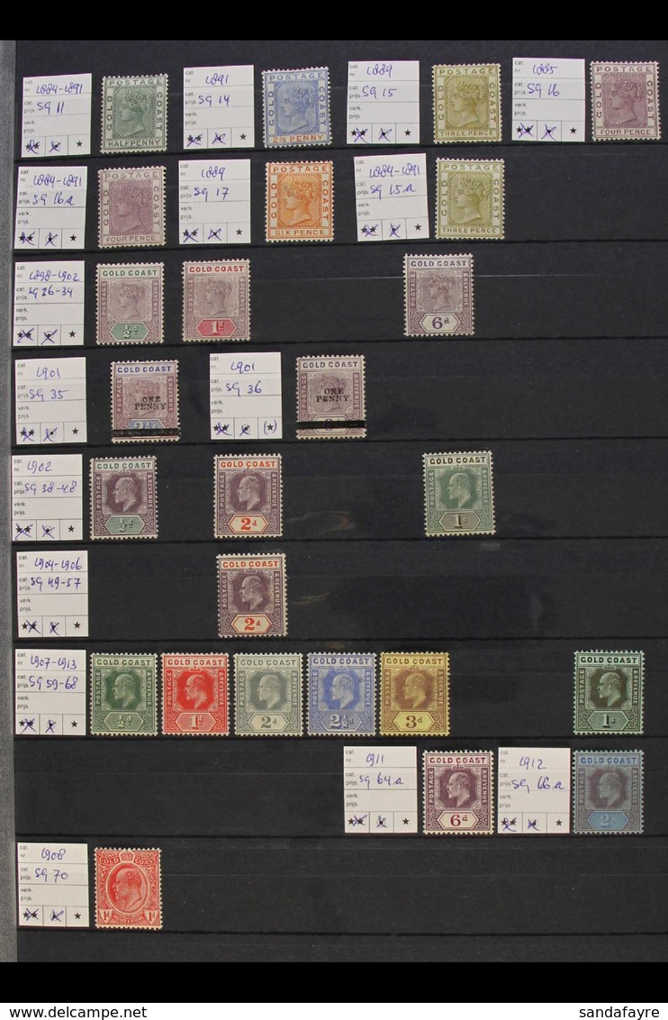 1884-1954 FINE MINT COLLECTION On Stock Pages, We See A Few QV To 6d Values, Then KEVII To 2s, KGV 1913-21 To 6d, 1928 T - Goldküste (...-1957)