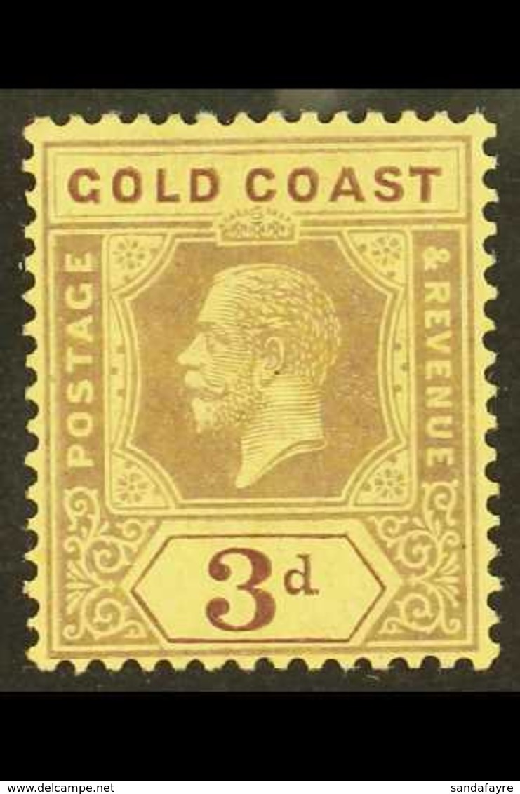 1913-21 KGV 3d Purple On Pale Yellow, Die II, SG 77e, Very Fine Mint. For More Images, Please Visit Http://www.sandafayr - Côte D'Or (...-1957)