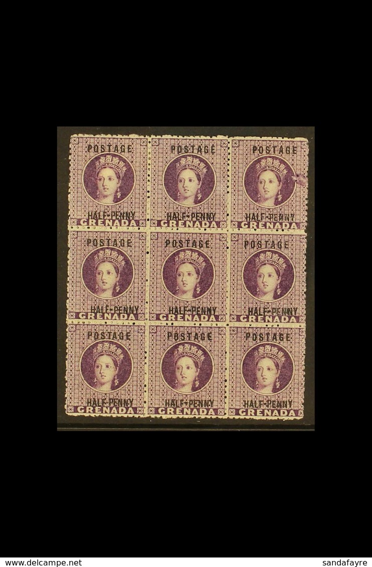 1881 ½d Deep Mauve, Block Of Nine With Large Printing Flaw On Top Right Stamp, SG 21, Good To Fine Mint. For More Images - Grenade (...-1974)